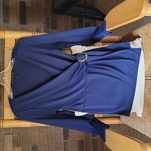 White House Black Market Faux Wrap, long sleeve Blue/Navy top, size XS